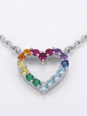 Multicolor Rainbow Heart Gemstone Necklace, Rainbow Necklace Collection